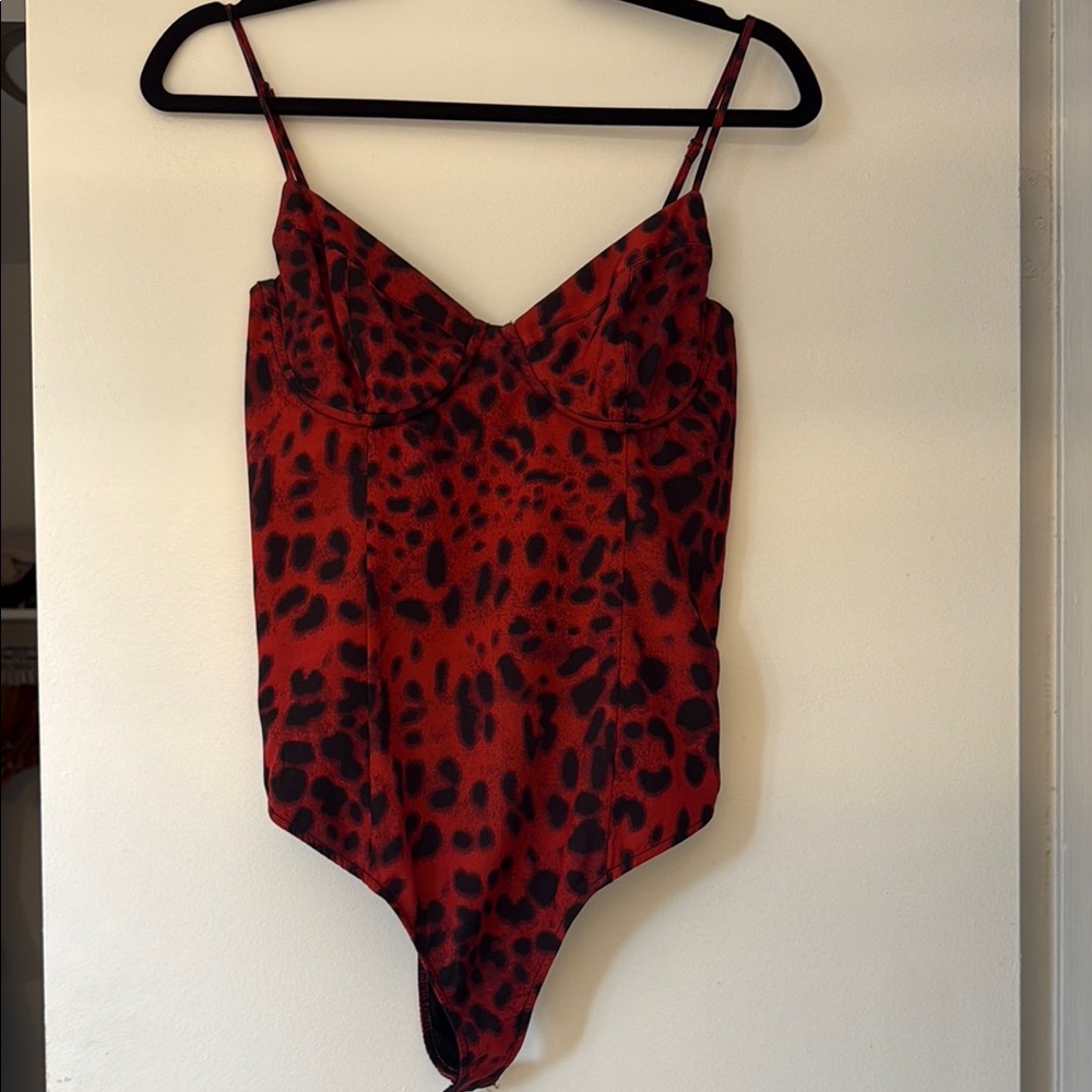 by the way Red and Black Bodysuit with Spaghetti Straps